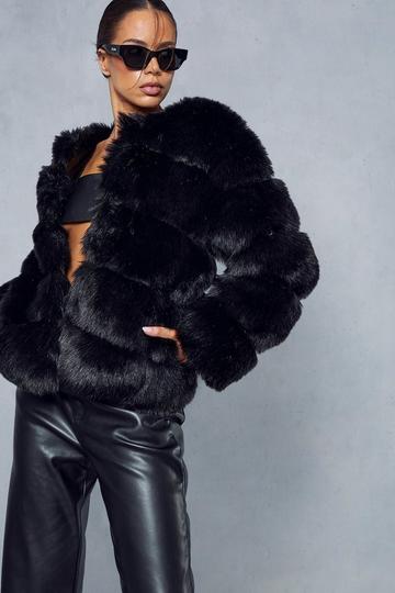 Black Faux Fur Panelled Coat