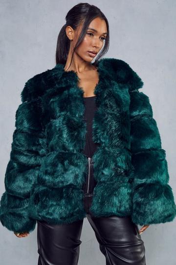 Faux Fur Panelled Coat emerald