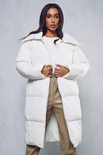 Cream White Oversized Longline Puffer Coat