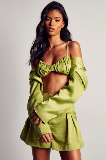 Textured Satin Ruched Bralet lime
