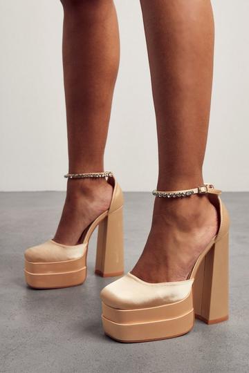 Extreme Platform Diamante Heels beige
