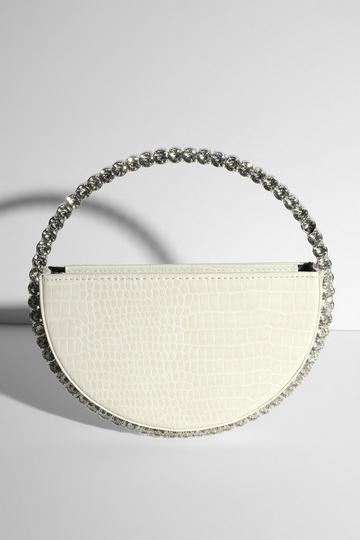 White Diamante Circular Croc Grab Bag