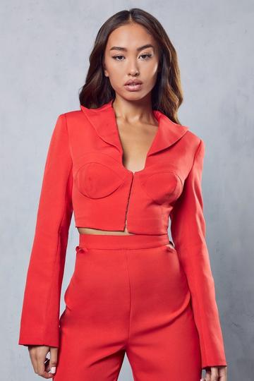 Red Corset Overlay Cropped Blazer