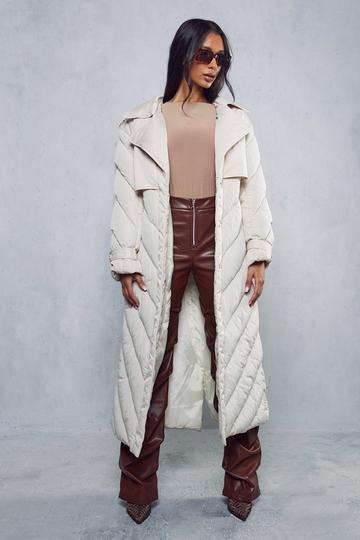 Contrast Quilted Trench Coat cream
