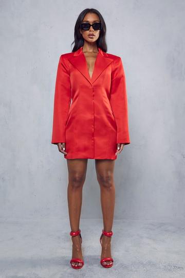 Red Premium Contour Seam Detail Blazer Dress