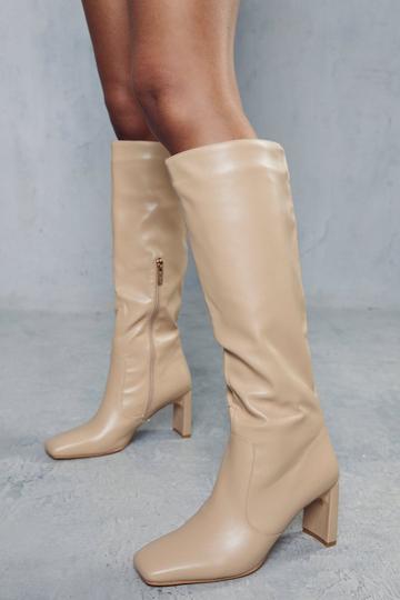 Slim Heel Knee High Boots nude