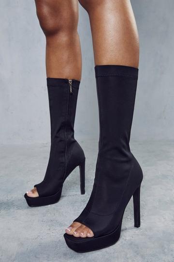 Black Platform Peep Toe Ankle Boots