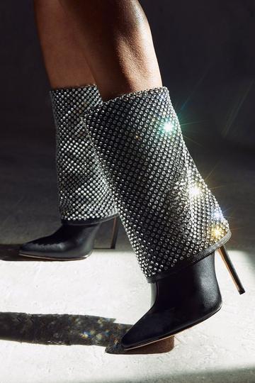 Diamante Folded Sergio Black Light Ankle Boots G-1211 black