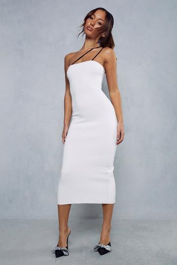 Premium Knitted Contrast Strap Midi Dress ivory