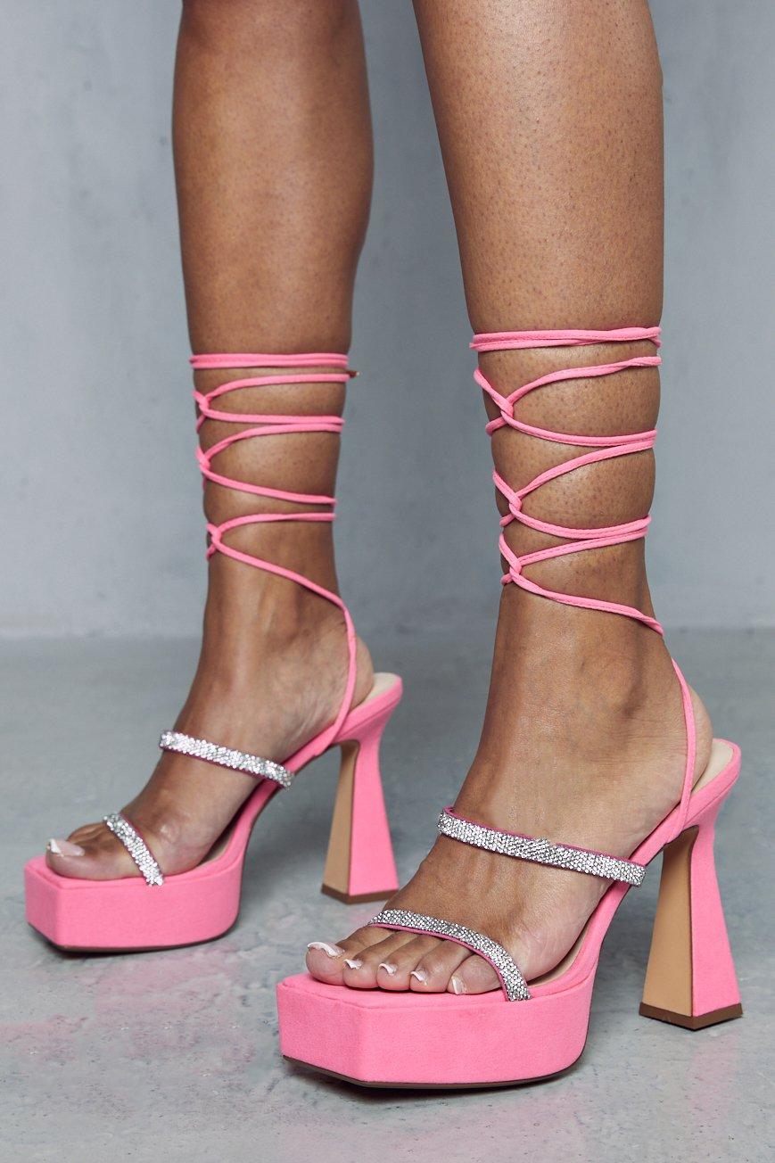 Lace up hot sale diamante heels