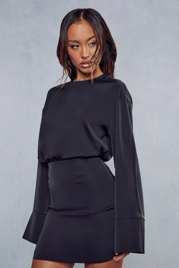 Premium Satin Drop Shoulder Top & Skirt Co-ord black