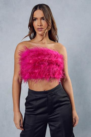 Extreme Feather Bandeau Top hot pink