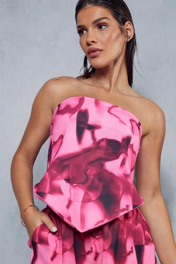 Pink Abstract Printed Scarf Top