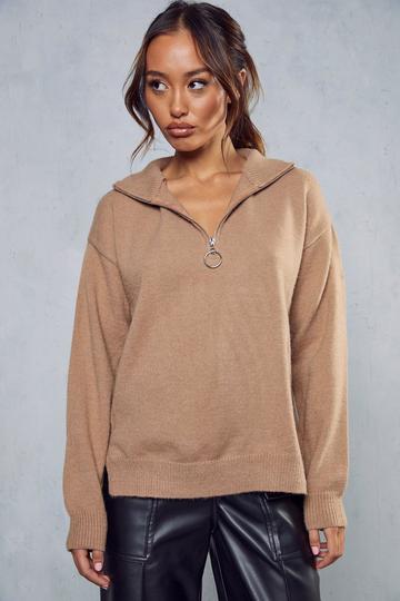 Oversized Half Zip Knitted Jumper stone