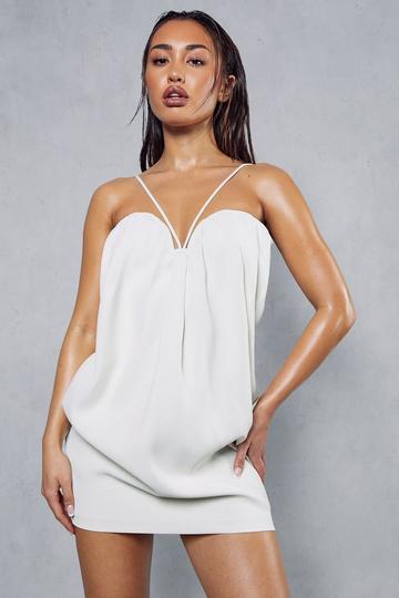 Curved Bust Strappy Neck Mini Dress ivory