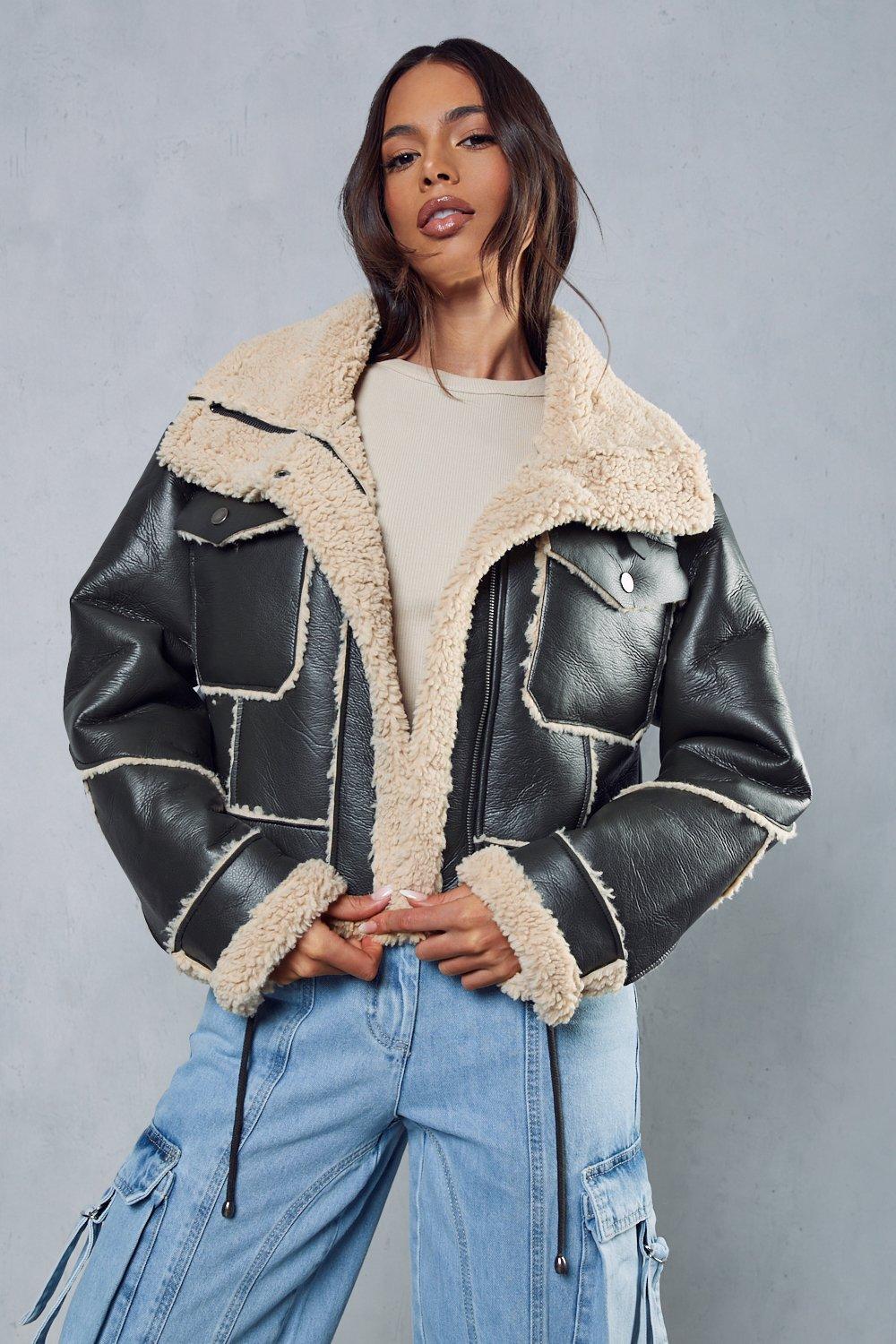 Monki premium 2024 shearling aviator jacket