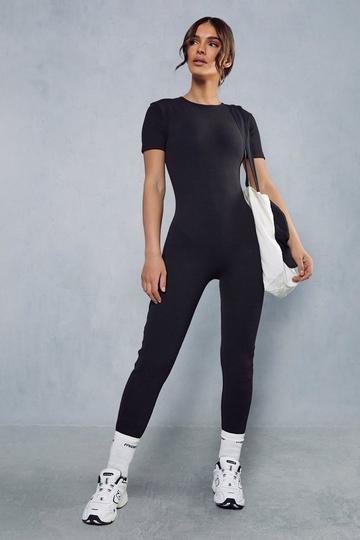 Premium Rib Short Sleeve Jumpsuit black
