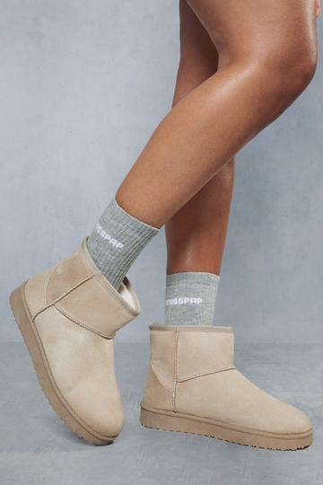 Stone Beige Faux Fur Lined Mini Ankle Boots