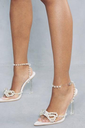 Premium Embellished Pearl Bow Heels ivory
