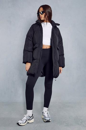 Zipped Hood Oversized Puffer Coat black