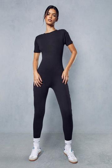 Short Sleeve Ribbed Jumpsuit black