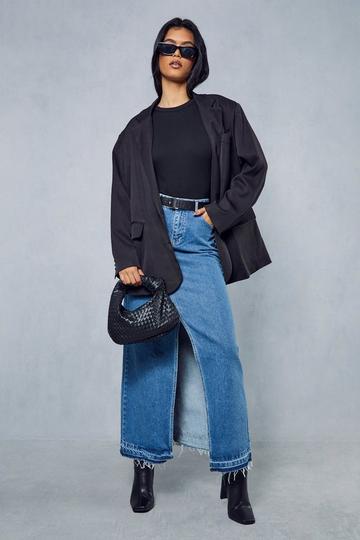  Women Vintage High Waisted Flowy Frayed A-Line Maxi Denim Skirt  with Pocket Raw Hem Long Paperbag Jeans Skirt(BE-XS) Blue : Clothing, Shoes  & Jewelry