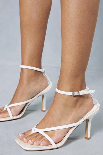 White Woven Sole Mid Heel Sandals