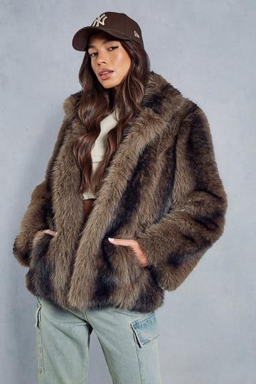 Premium Collared Faux Fur Coat brown