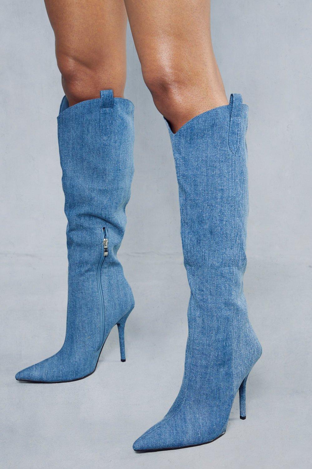 Baby blue 2025 knee high boots