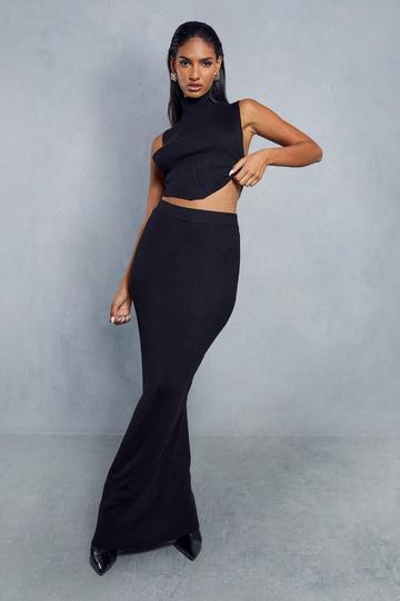 Knitted Ribbed Maxi Skirt black