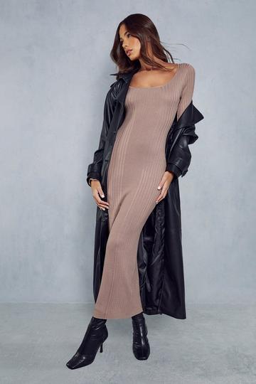 Knitted Ribbed Detail Scoop Neck Maxi Dress mocha