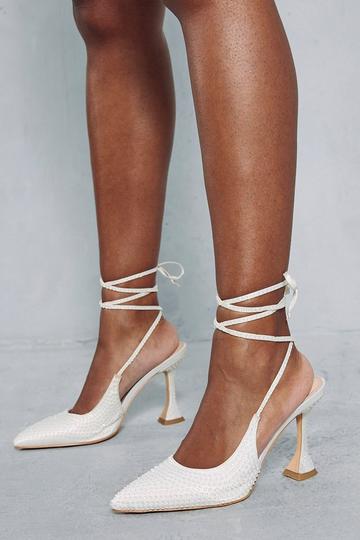 Diamante Embellished Strappy Mid Heels ivory