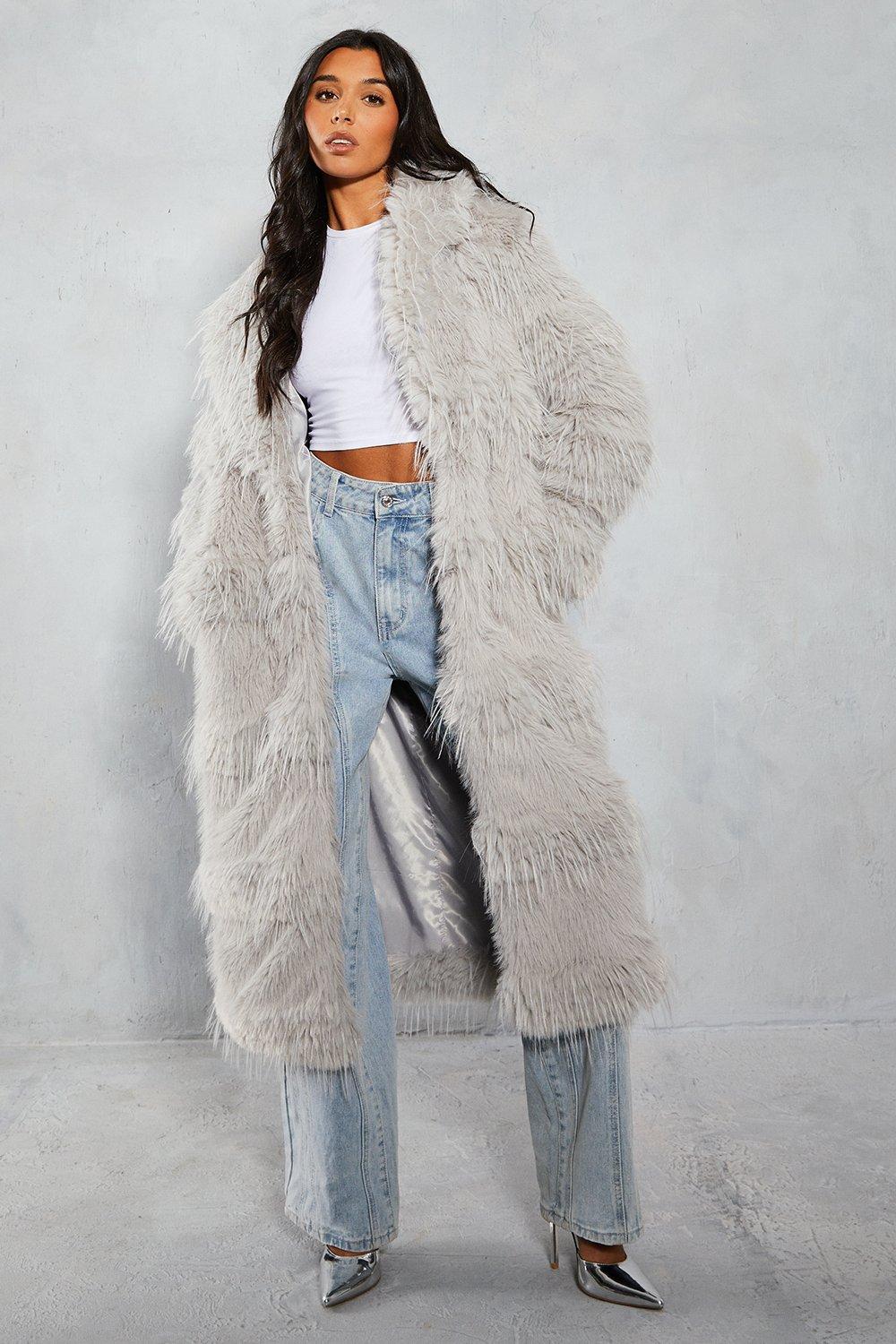 Missguided grey outlet fur coat