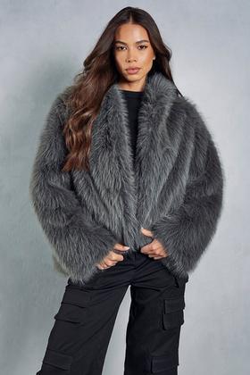 Women's Plus Crop Shaggy Faux Fur Jacket