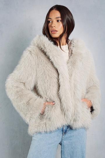 Premium Oversized Hooded Faux Fur Coat natural