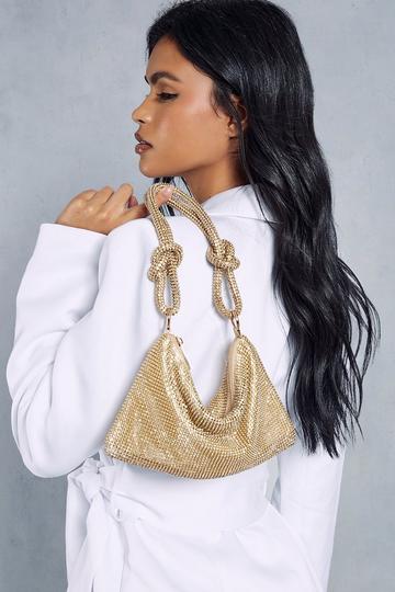 Gold Metallic Chainmail Knot Detail Shoulder Bag