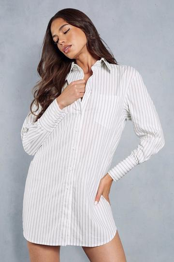 White Pinstripe Long Sleeve Shirt Dress