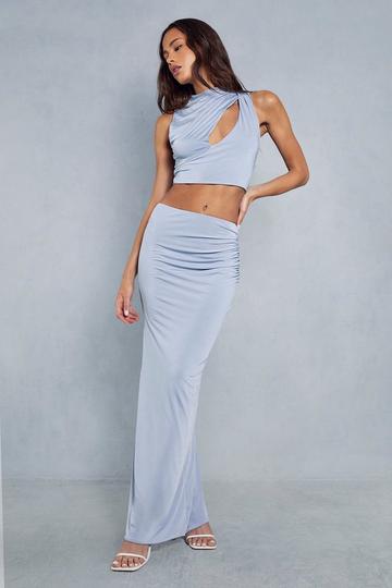 Soft Touch Double Layer Draped Top & Maxi Skirt Co-ord blue