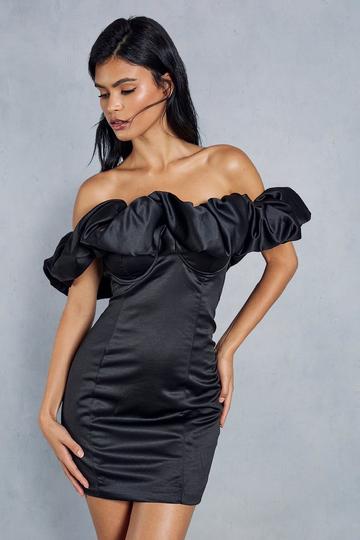 Premium Asymmetric Frill Bodycon Mini Dress black