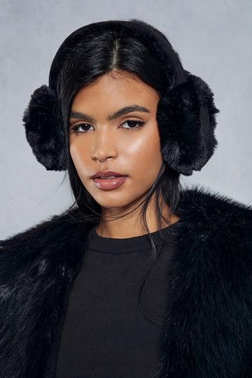 Faux Fur Trim Ear Muffs black