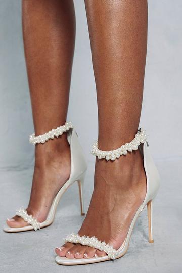 Pearl Embellished Barely There Heels ivory