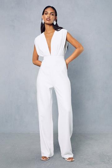 White Plunge Mesh Petite Playsuits & Jumpsuits