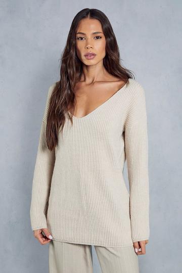 Knitted Off The Shoulder Oversized Jumper oatmeal