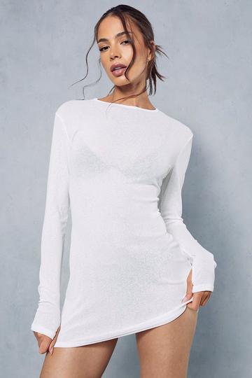 White Sheer Jersey Long Sleeve Mini Dress