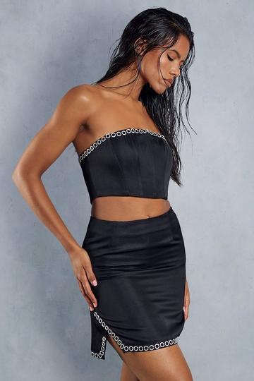 Diamante Trim Asymmetric Mini Skirt black
