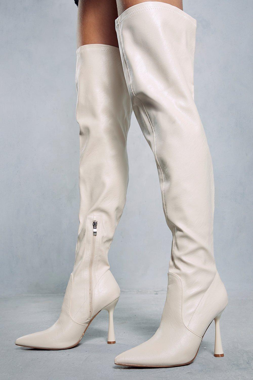 White leather over the sales knee boots