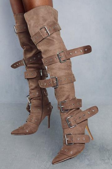 Over The Knee Buckle Boots mink