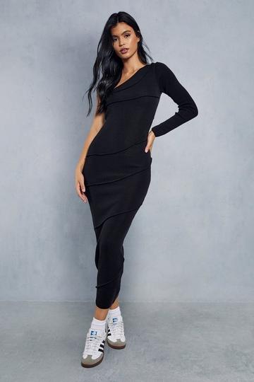 Black Exposed Seam Knitted Maxi Dress