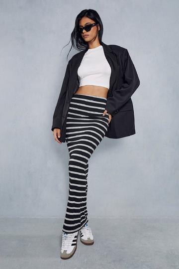 Ribbed Stripe Column Maxi Skirt black