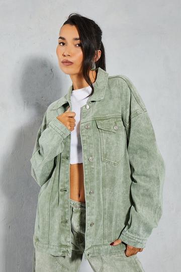 Green Denim Acid Wash Oversized Jacket